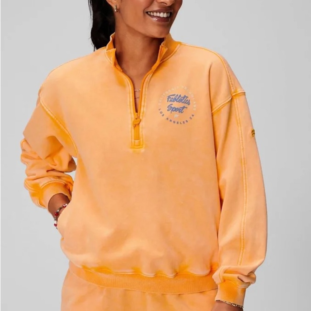 SOLD OUT MSRP $89 Fabletics Vibrant Orange Quarter-Zip Pullover